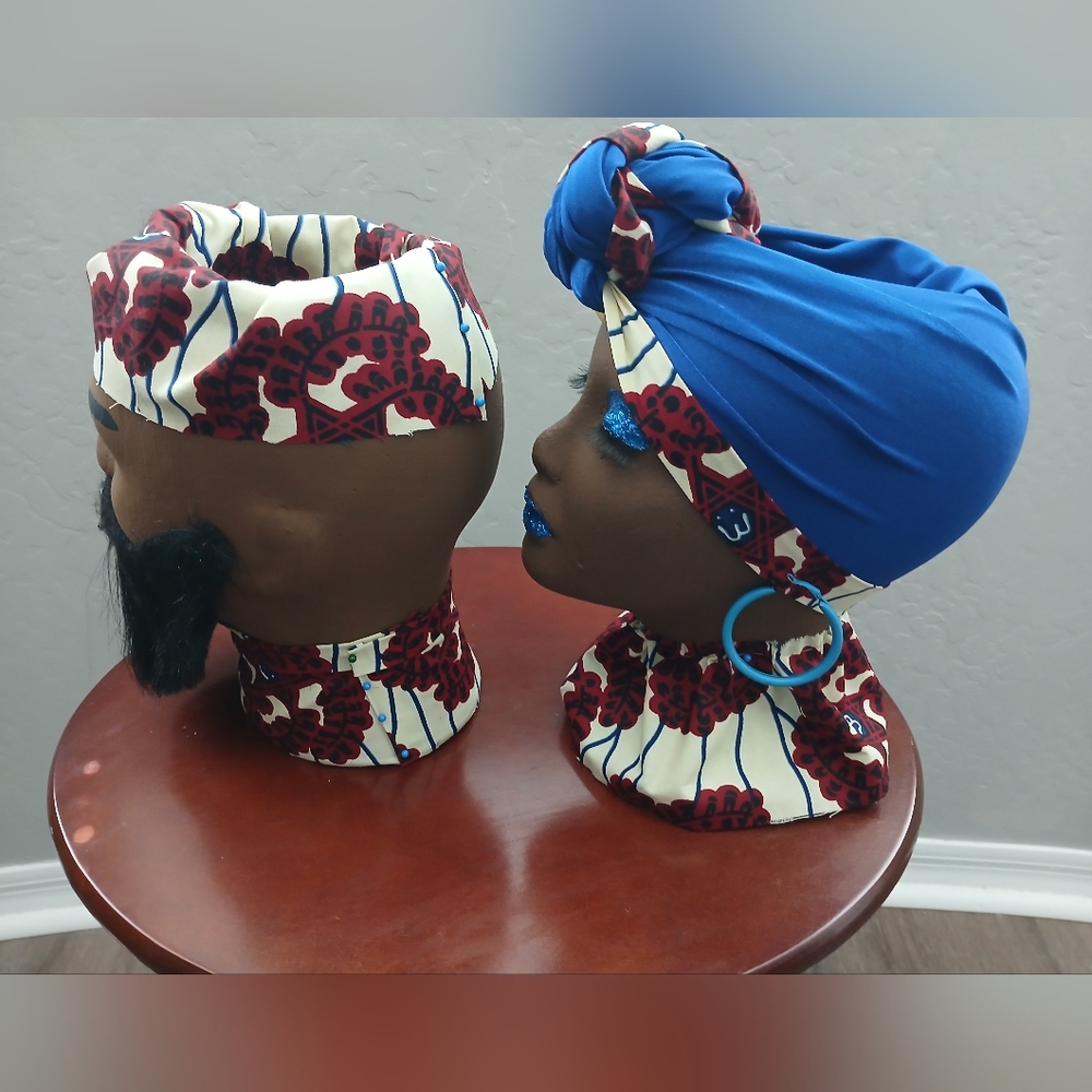 Blue and Red Patterned Headwrap Set - Picture 3 of 5